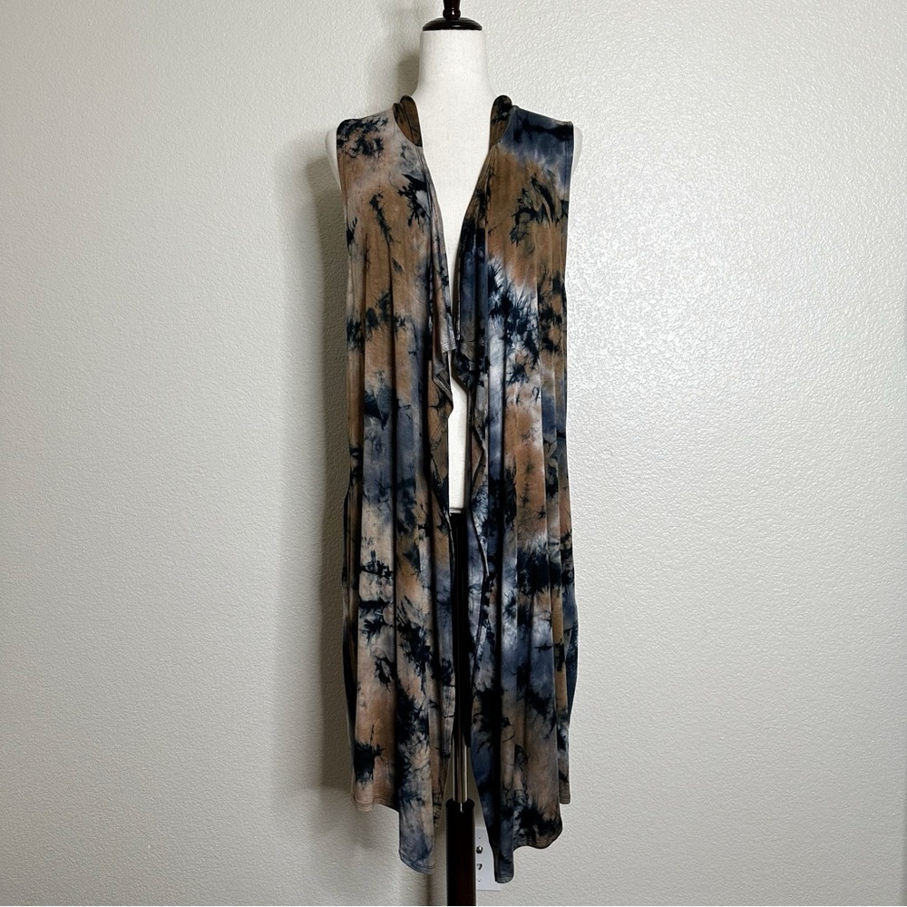 Coin 1804 Tie Dye Stretch Knit Open Front Drape Hoodie Duster Cardigan , Size XL